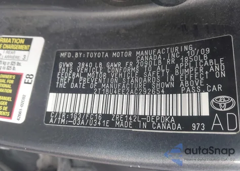 2010 Toyota Corolla Le from USA, damaged, VIN 2T1BU4EE2AC292654